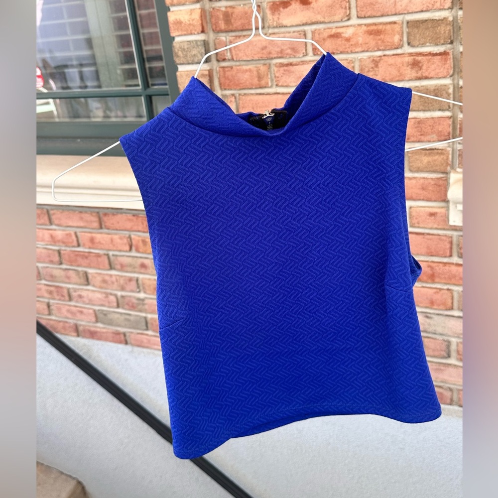 Aqua Royal Blue Mock Turtleneck Crop Top